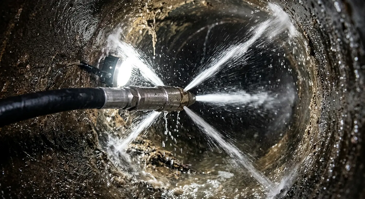 High-pressure hydro jetting nozzle cleaning sewer pipe for Sewer Cleanout in Streetsboro